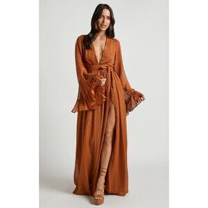 ShowPo women's 4 rust dangerous woman maxi dress plunge thigh split formal